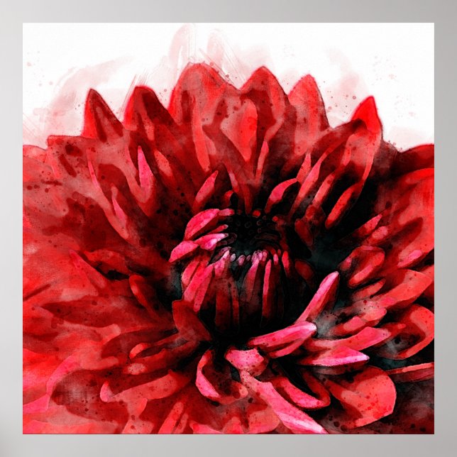 Bold Dahlia Watercolor Crimson Poster (Front)
