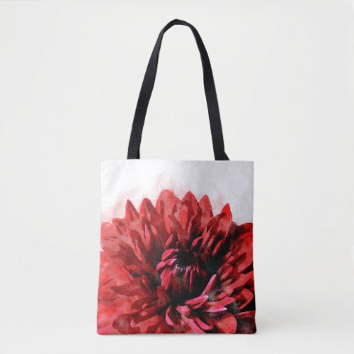 Bold Dahlia Watercolor Crimson Tote Bag