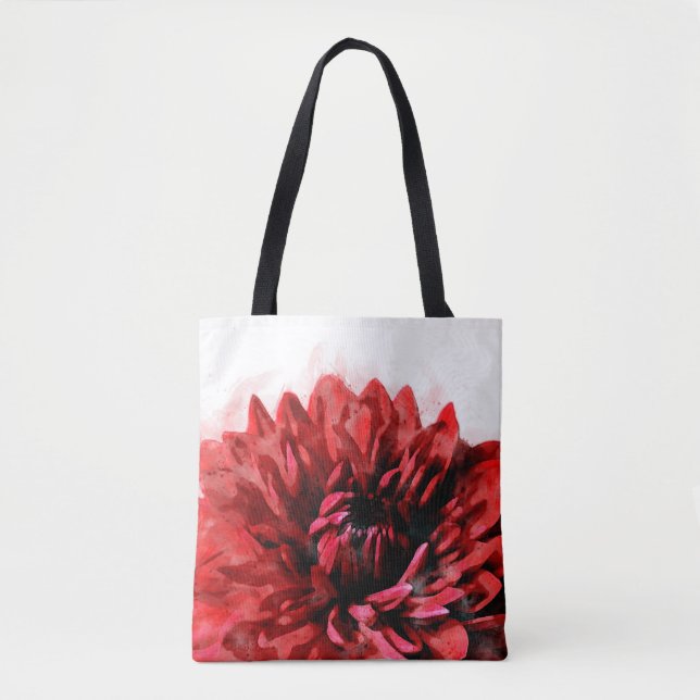 Bold Dahlia Watercolor Crimson Tote Bag (Front)