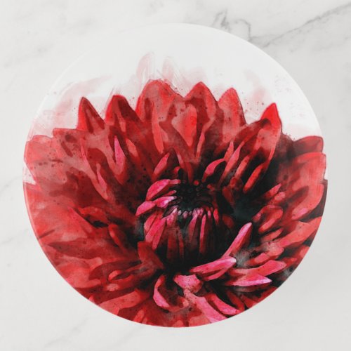 Bold Dahlia Watercolor Crimson Trinket Tray