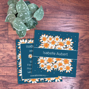 Bold Daisies Blue Floral Square Business Cards