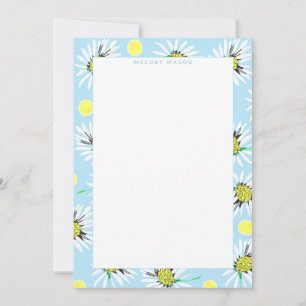 Bold Daisies Pastel Blue Yellow Custom Name Note Card