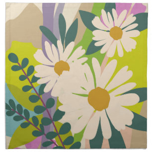 Bold Daisy Bloom with Colorful Color Blocks Cloth Napkin