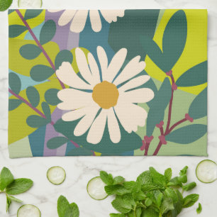 Bold Daisy Bloom with Colorful Color Blocks Kitchen Towel