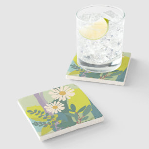 Bold Daisy Bloom with Colorful Color Blocks Stone Coaster