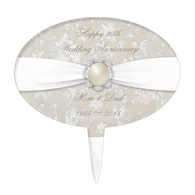 Bold Damask 30th Wedding Anniversary Cake Topper (Front)