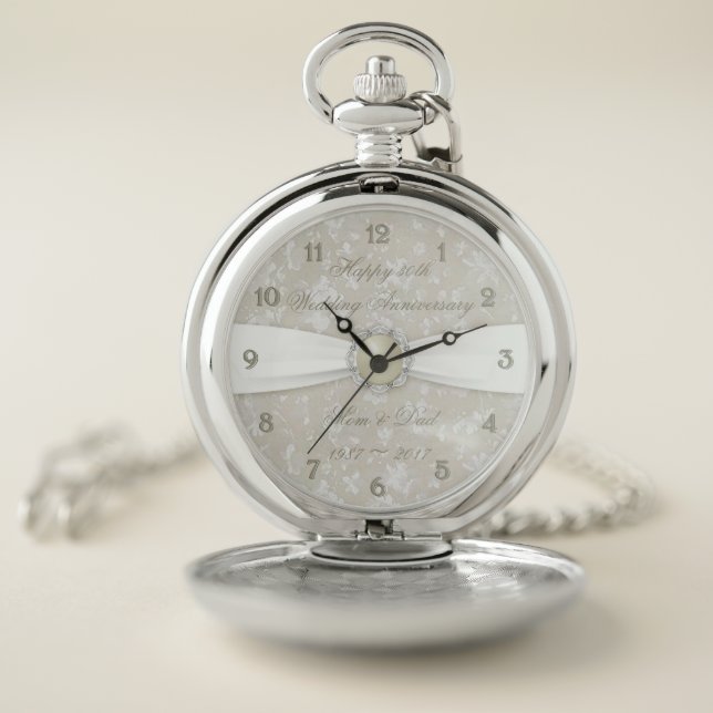 Bold Damask 30th Wedding Anniversary Pocket Watch (Inside)