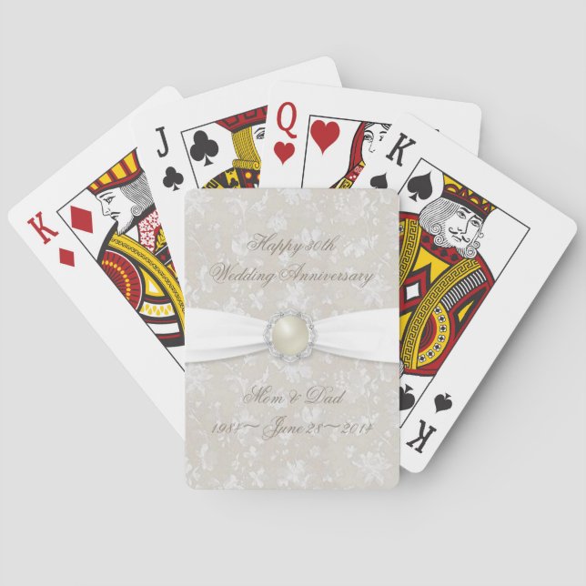 Bold Damask 30th Wedding Anniversary Poker Cards (Back)
