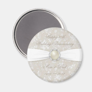 Bold Damask 30th Wedding Anniversary Round Magnet