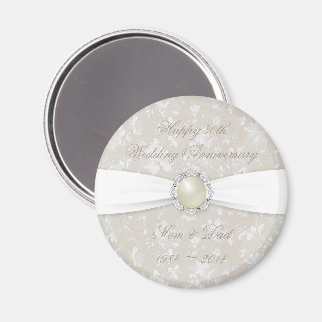 Bold Damask 30th Wedding Anniversary Round Magnet (Front/Back)