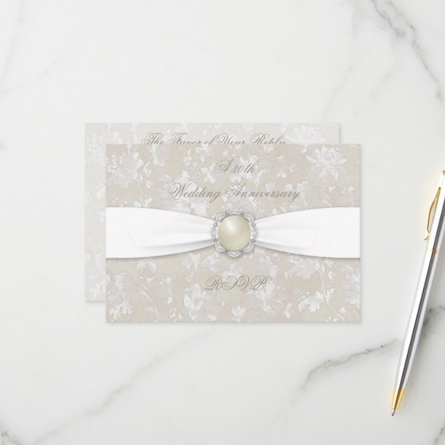 Bold Damask 30th Wedding Anniversary RSVP Card (Front/Back In Situ)