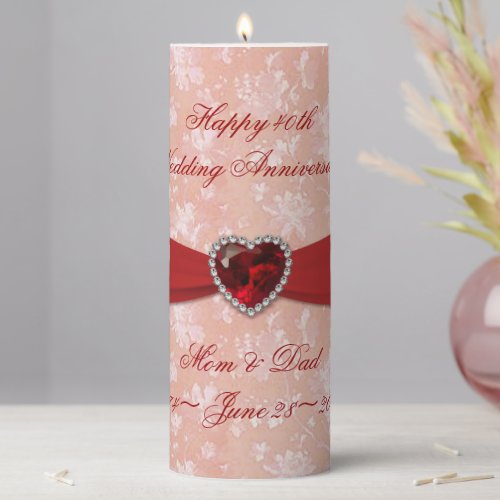 Bold Damask 40th Wedding Anniversary 3x8 Candle