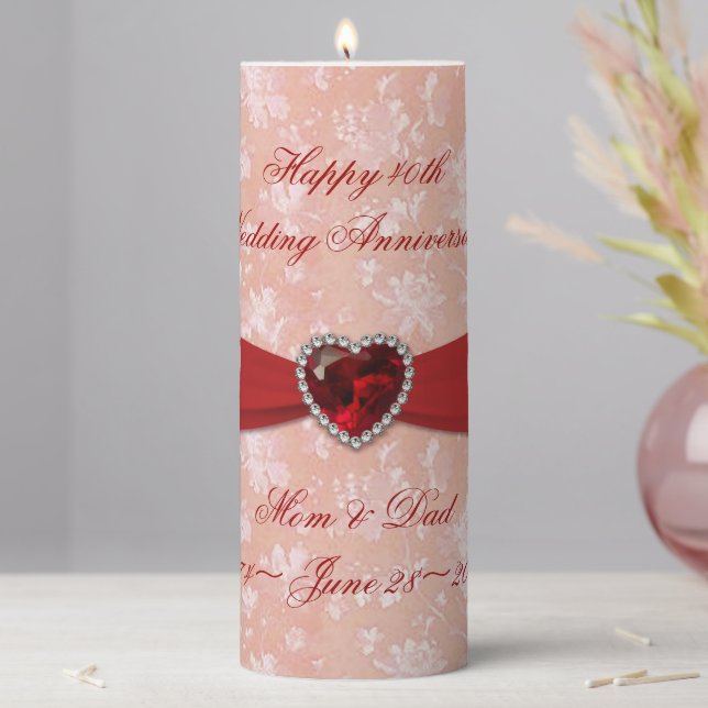 Bold Damask 40th Wedding Anniversary 3x8" Candle (In Situ)