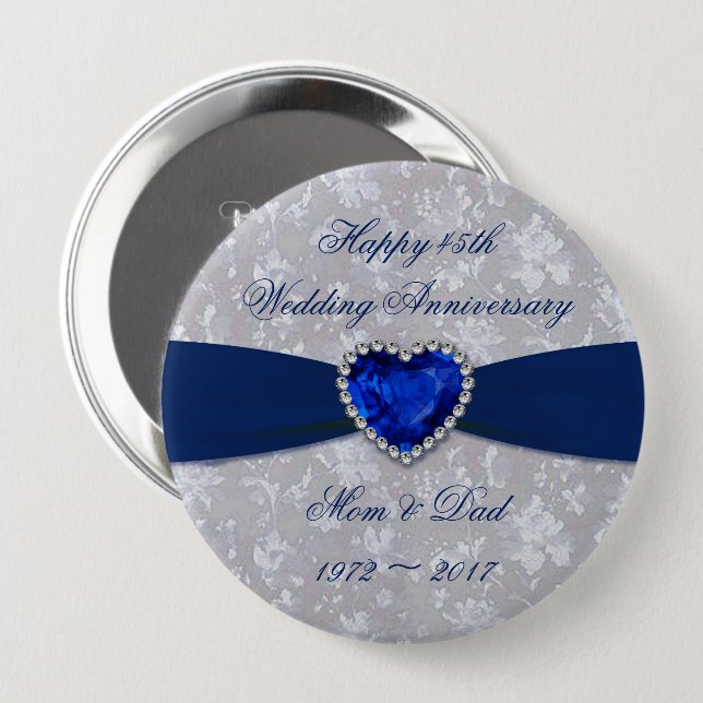 Bold Damask 45th Wedding Anniversary Magnet Pinback Button (Front & Back)