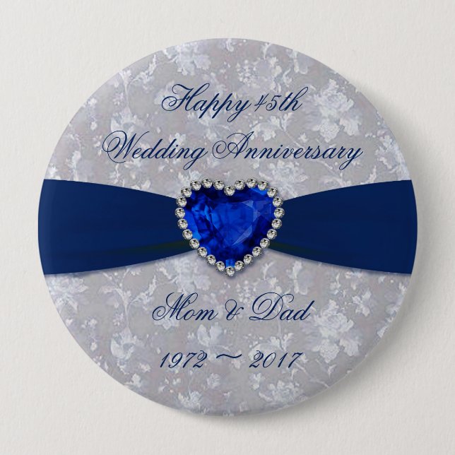 Bold Damask 45th Wedding Anniversary Magnet Pinback Button (Front)