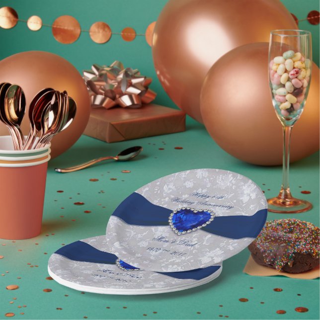 Bold Damask 45th Wedding Anniversary Paper Plates (Multi)