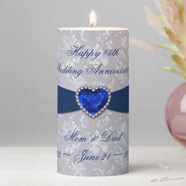 Bold Damask 45th Wedding Anniversary Pillar Candle (In Situ)