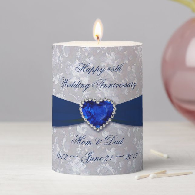 Bold Damask 45th Wedding Anniversary Pillar Candle (In Situ)