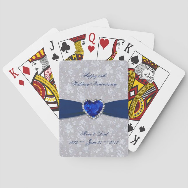 Bold Damask 45th Wedding Anniversary Poker Cards (Back)