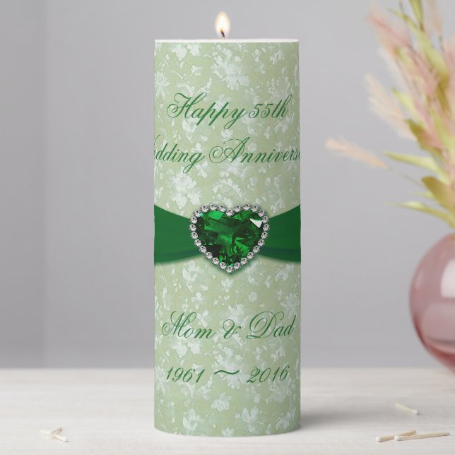 Bold Damask 55th Anniversary 3x8 Pillar Candle (In Situ)