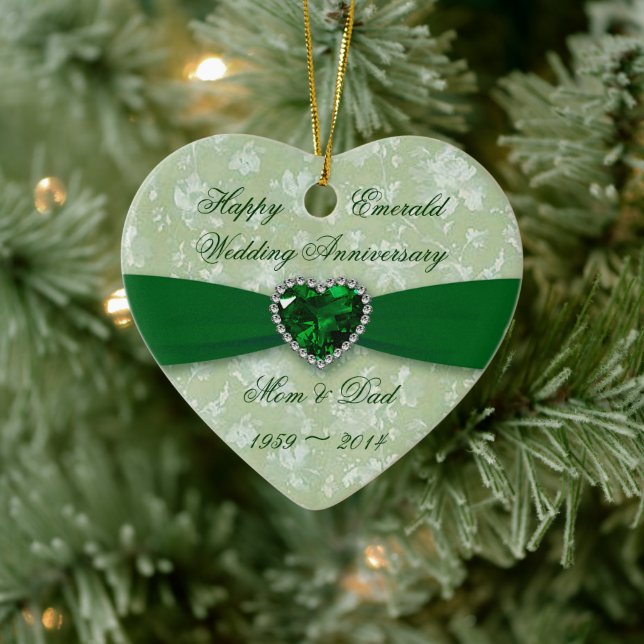 Bold Damask 55th Anniversary Heart Photo Ornament (Tree)