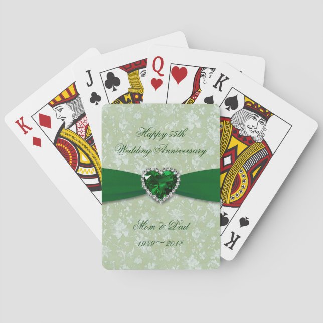 Bold Damask 55th Wedding Anniversary Poker Cards (Back)