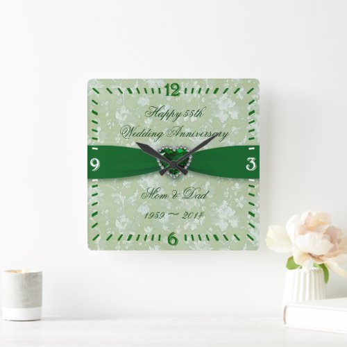 Bold Damask 55th Wedding Anniversary Square Clock