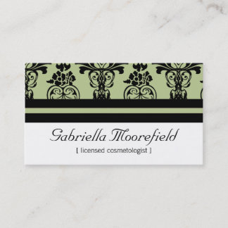 Bold Damask Green Cosmetologist Business Cards