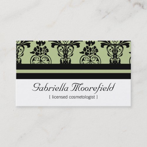 Bold Damask Green Cosmetologist Business Cards