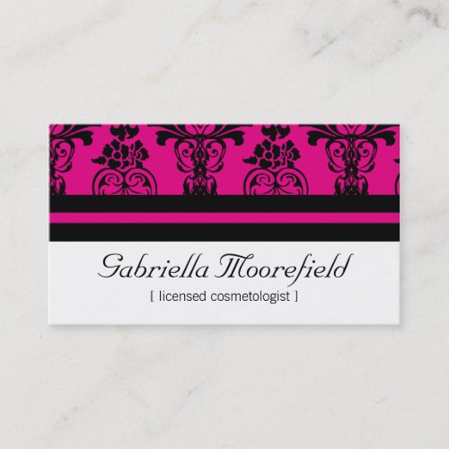 Bold Damask Pink Cosmetologist Business Cards