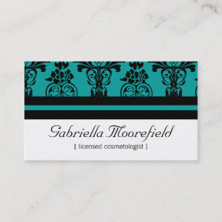 Bold Damask Teal Cosmetologist Business Cards