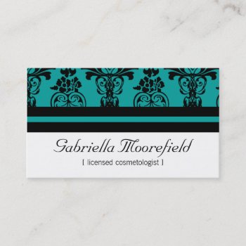 Bold Damask Teal Cosmetologist Business Cards by mariannegilliand at Zazzle