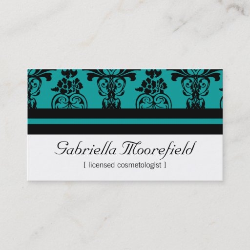 Customizable Bold Damask Teal Cosmetologist Business Cards
