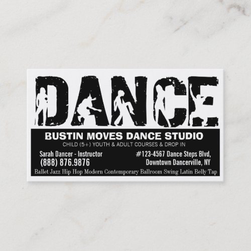 Bold DANCE Studio Black and White Business Card
