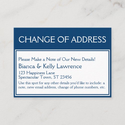 Bold Dark Blue on White Change of Address Card