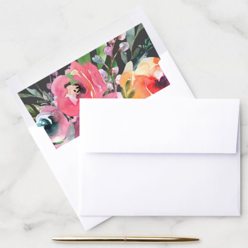 Bold Dark Color Watercolor Floral Elegant Wedding  Envelope Liner