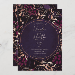 Bold Dark Floral Purple Berry Bronze Wedding Invitation