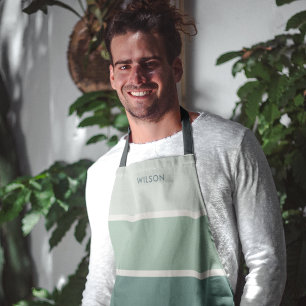 Bold Dark Green Gradient Stripe Monogram Apron