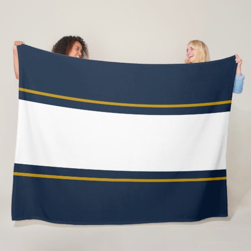 Bold Dark Navy Blue White Brown Racing Stripes Fleece Blanket