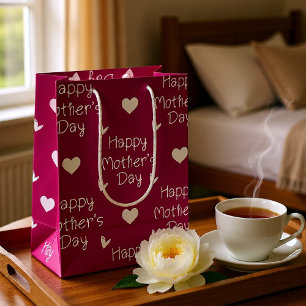 Bold Dark Pink Happy Mother's Day Hearts Medium Gift Bag