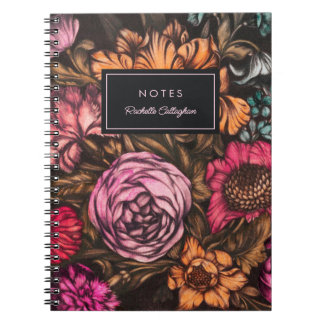 Bold Dark Vintage Florals Coral Lilac Name Notebook
