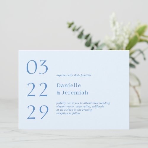 Bold Date Blue Minimal Elegant Modern Wedding Invitation