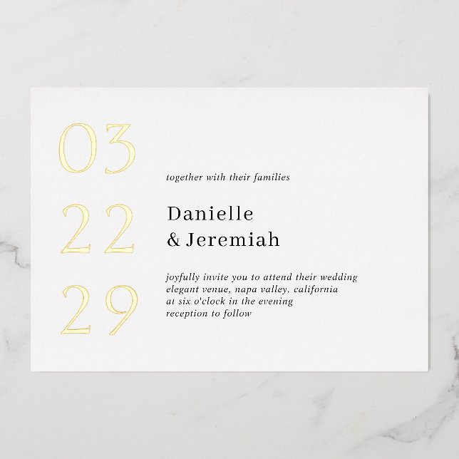 Bold Date Clean Minimal Elegant Modern Wedding Foil Invitation (Front)