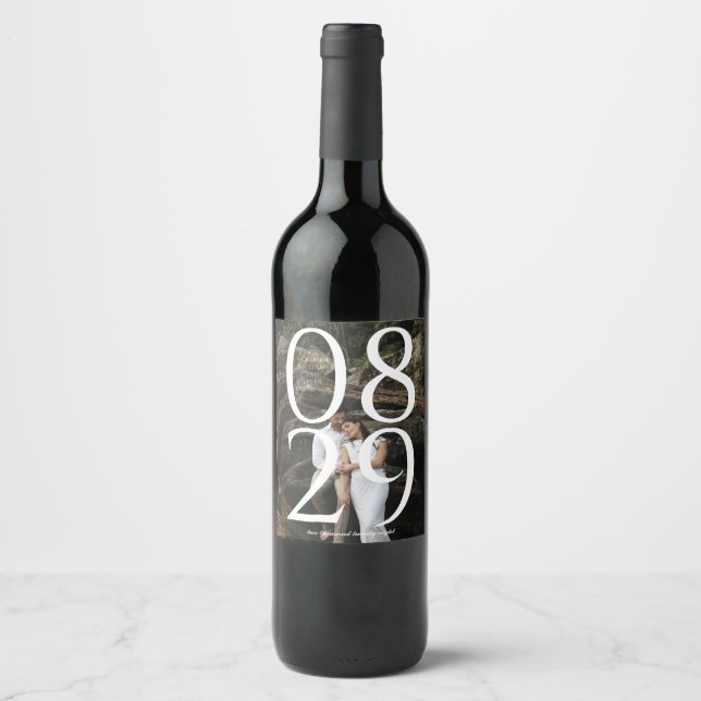 Bold Date Large Numeral Photo Background Wine Label (Front)