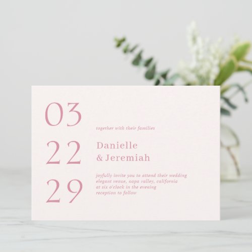 Bold Date Rosewood Pink Elegant Modern Wedding Invitation