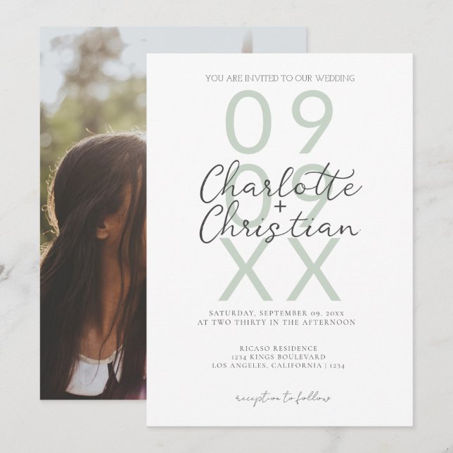Bold Date Simple Minimalist Wedding Invitation (Front/Back)