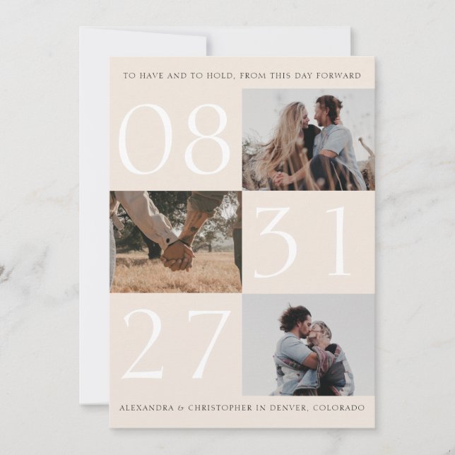 Bold Date Triple Photo Save The Date Card (Front)