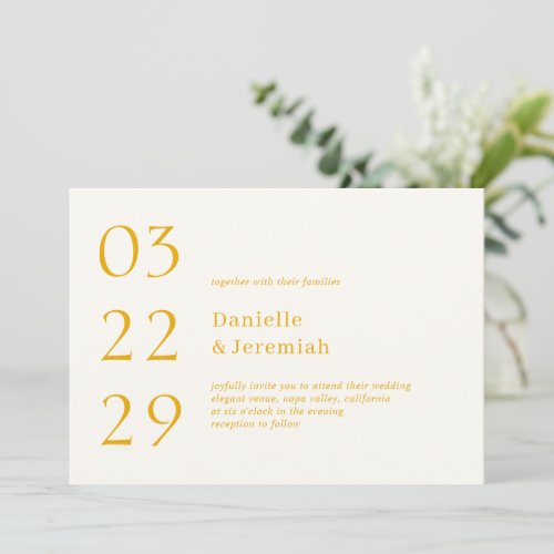 Bold Date Warm Yellow Elegant Modern Wedding Invitation