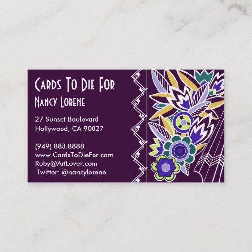 Customizable Bold Deco Florals in Dark Purple - Business Cards