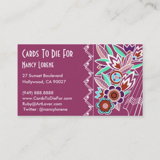 Customizable Bold Deco Florals in Rose - Business Cards